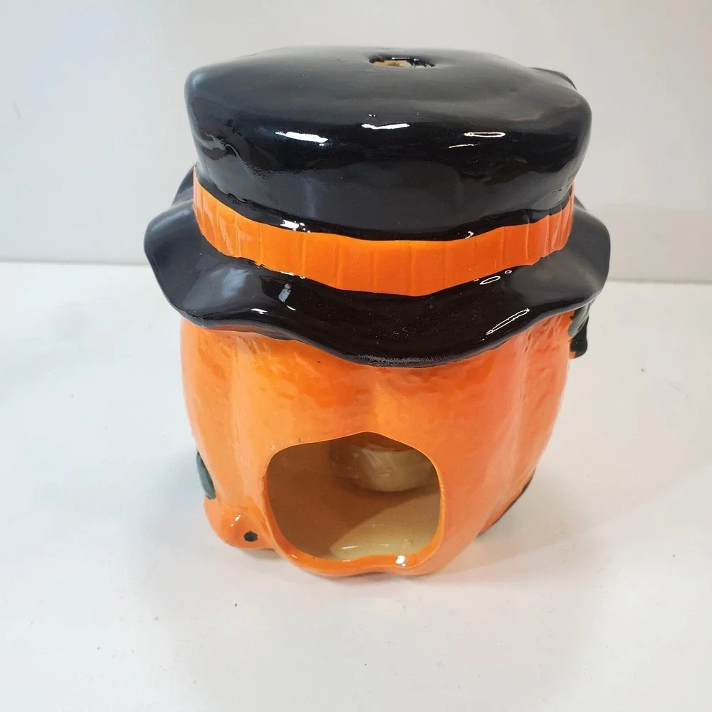 Vintage 1988 Brinn's Halloween Jack O Lantern Ceramic Tea Light Holder Taiwan